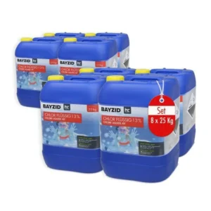 Cloro líquido Höfer Chemie 8 x 25 kg (200 kg) – Cloro líquido a 48° para piscinas con concentración para el mantenimiento de piscinas
