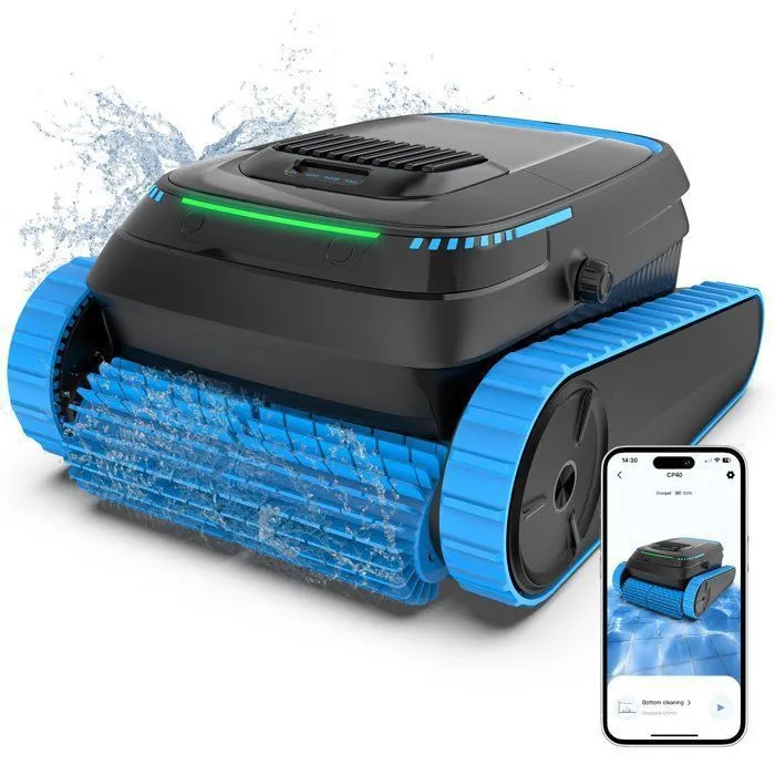 Robot limpiafondos AIRROBO CP40 para piscinas, limpieza de suelos y paredes, 120 min de autonomía (170 m²), control por app, cesta grande de 4 L.