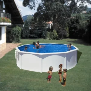 GRE – Kit de piscina redonda elevada de acero blanco – Ø300 x H122 (Incluye filtro de cartucho + escalera)