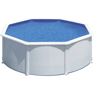 GRE – Kit de piscina redonda elevada de acero blanco de Ø300 x 122 cm (incluye filtro de arena y escalera)