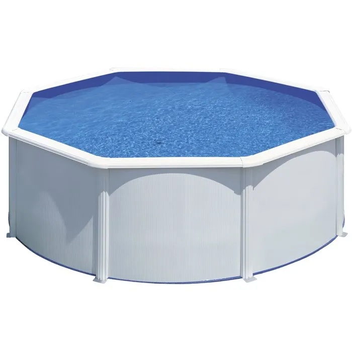 GRE – Kit de piscina redonda elevada de acero blanco de Ø300 x 122 cm (incluye filtro de arena y escalera)