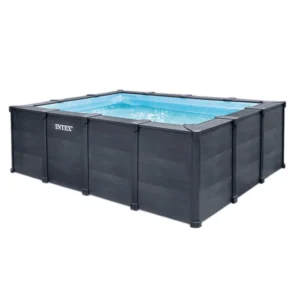Kit de piscina tubular desmontable Intex – Grafito – 400 x 300 cm – Rectangular (escalera, válvulas, filtro, cubierta) – 26396GN