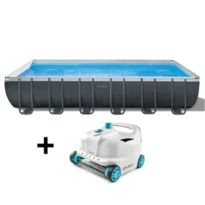 Kit de piscina desmontable tubular Intex Ultra XTR – 732 x 366 x 132 cm – Rectangular (Filtro de arena) + Limpiador de piscinas robótico Intex
