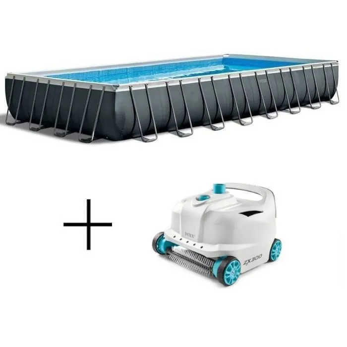 Kit de piscina desmontable tubular Intex Ultra XTR – 975 x 488 x 132 cm – Rectangular (Filtro de arena) + Limpiador de piscinas robótico Intex